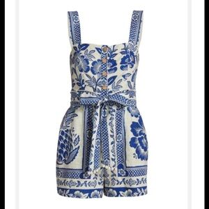 FARM RIO pineapple garden blue and cream romper. Like new great condition!